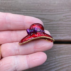 Vintage Jewelry Adorable Enamel and Rhinestone Red Hat Society Pin Brooch and Pendant