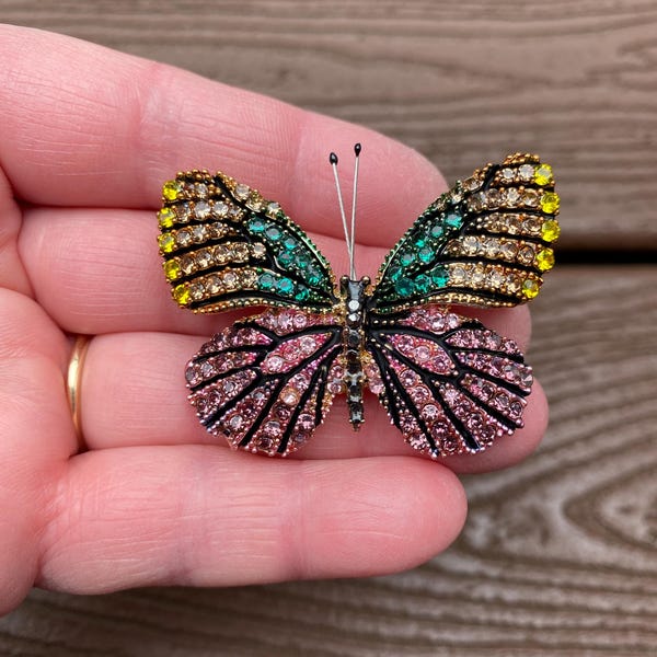 Vintage Jewelry Gorgeous Multicolored Rhinestone Butterfly Pin Brooch