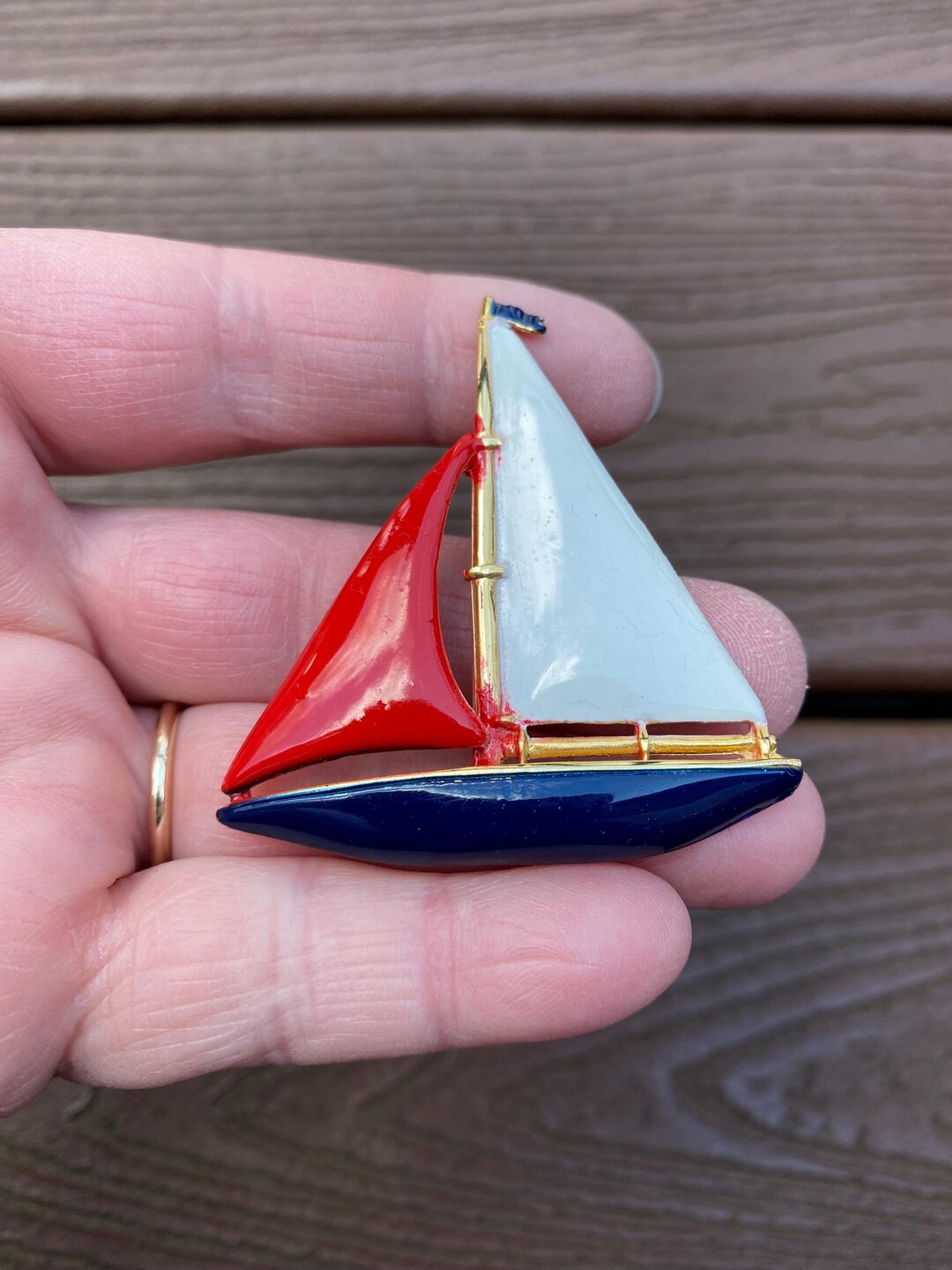 Vintage Jewelry Beautiful Red White and Blue Enamel Sailboat Boat Pin ...