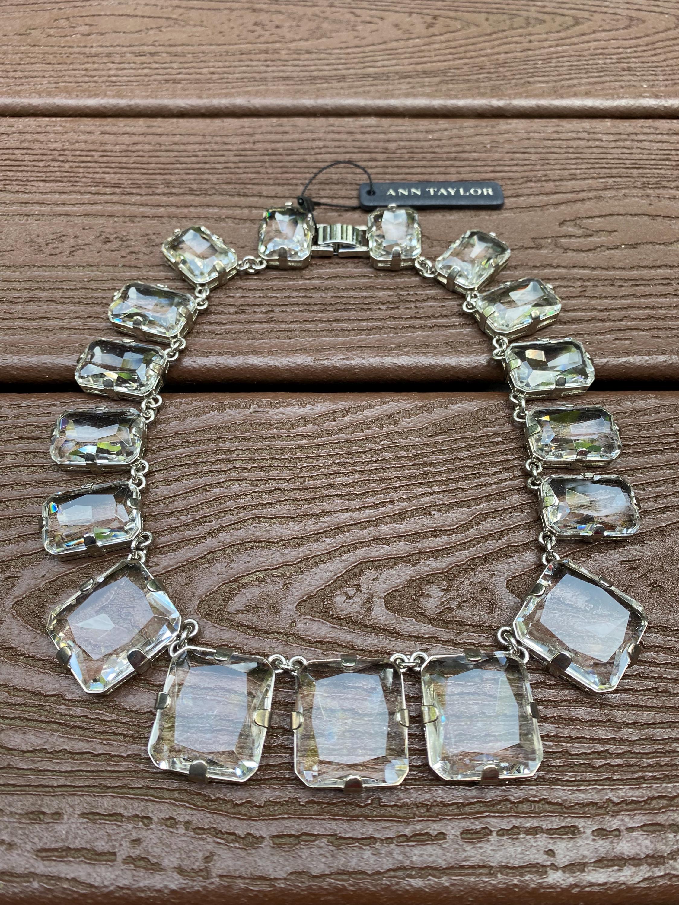 Vintage Jewelry Gorgeous Ann Taylor Clear Icy Blingy Rhinestone Runway Couture Statement Necklace New with Tag
