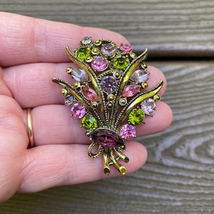 Vintage Jewelry Beautiful Multicolored Rhinestone Bouquet of Flowers Pin Brooch