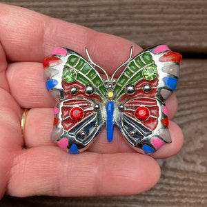 Vintage Jewelry Gorgeous Plique a Jour Stained Glass Effect Butterfly Pin Brooch