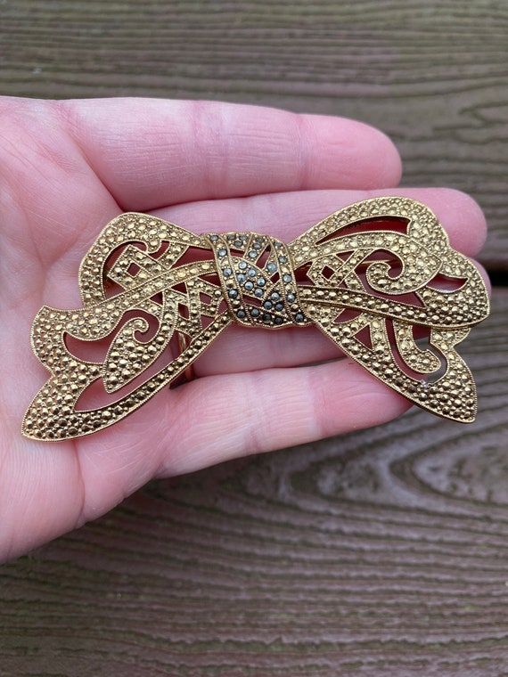 Vintage Jewelry Gorgeous 1928 Marcasite Bow Victo… - image 1