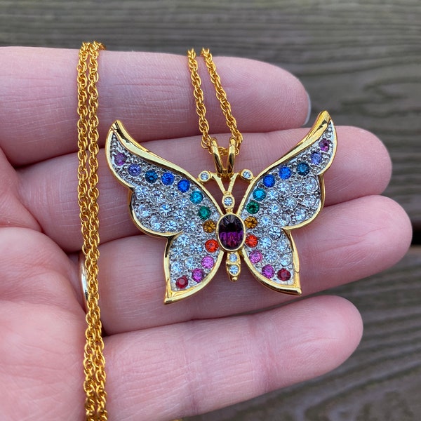 Vintage Jewelry Signed P.S. CO Absolutely Gorgeous Crystal Rhinestone Butterfly Necklace