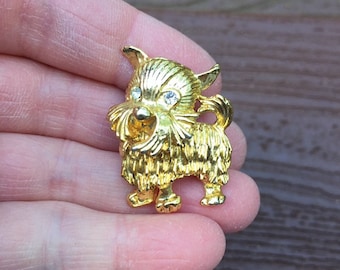 Broche de alfiler dorado con adorable perro escocés Westie de joyería vintage