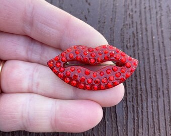 Monet Poinsettia Brooch Red Clear Rhinestone Flower Vintage Gold Tone