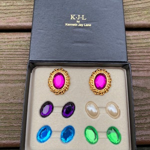 Vintage Jewelry Signed KJL Kenneth Jay Lane Gorgeous Interchangeable Pierced Earrings New in Box