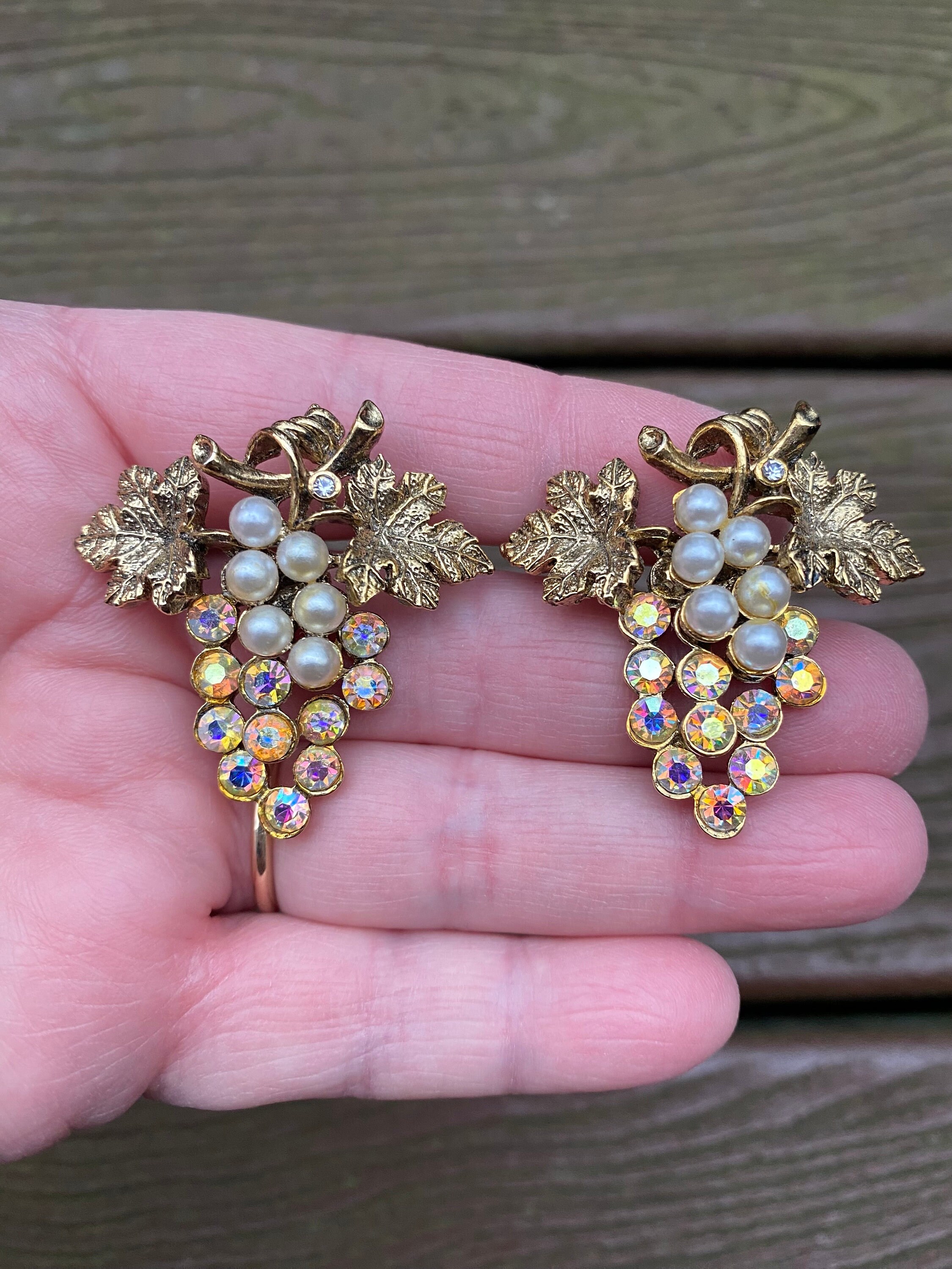 Broche Vintage Or Et Perles Blanches - Cristaux Boréalis, état Impeccable - Occasion