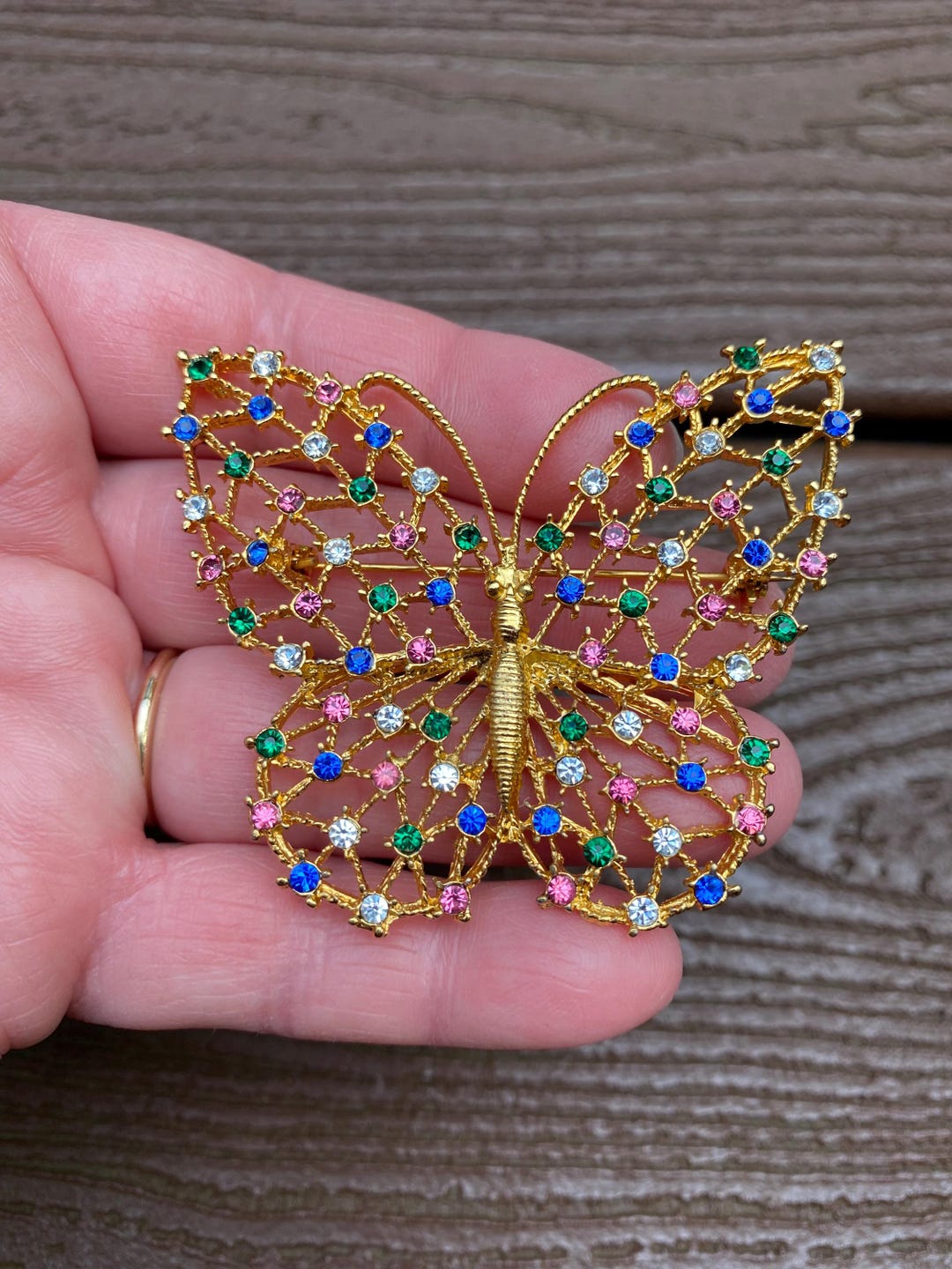 Broche Papillon élégante Plaquée Or Avec Strass - Occasion - Style Animal Et Insecte