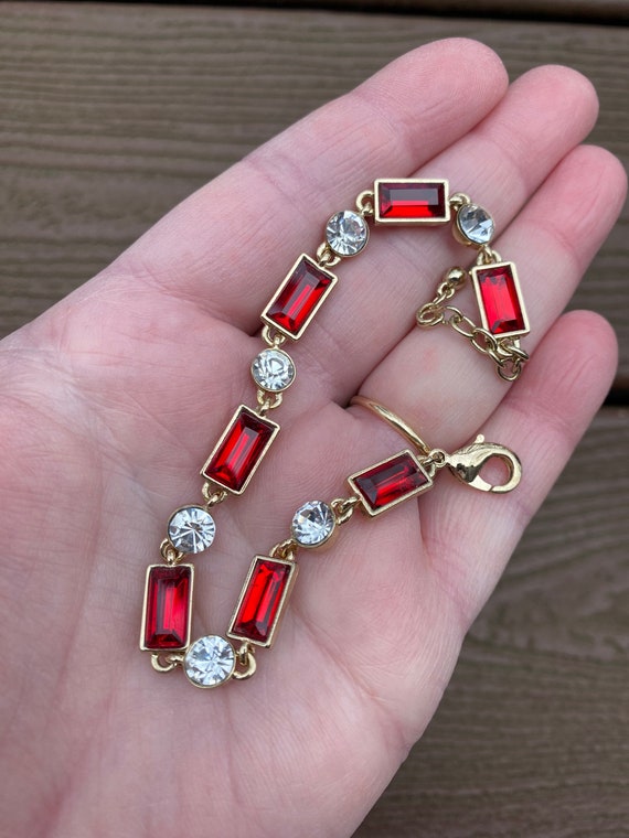 Vintage Jewelry Beautiful Red Rectangular and Whi… - image 1