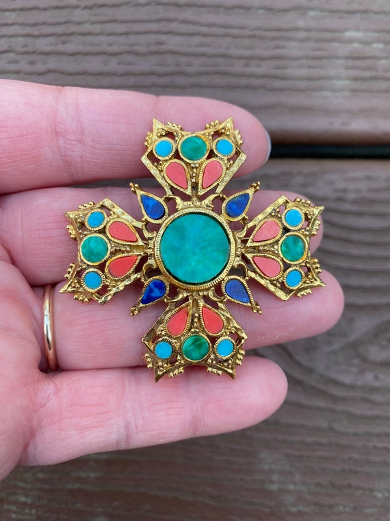 Vintage Jewelry Signed Art Gorgeous Faux Coral Lapis Turquoise