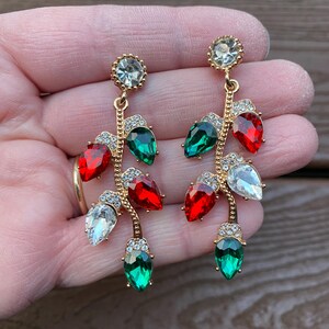 Christmas Tree Earrings For Women | Colorful Rhinestone Crystal Dangle Earrings, Xmas Holiday Jewelry Gift - View #9
