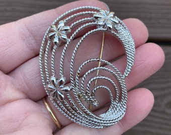 Broche Celtique Vintage Argentée Avec Perles Et Pierres Naturelles - Parfait état