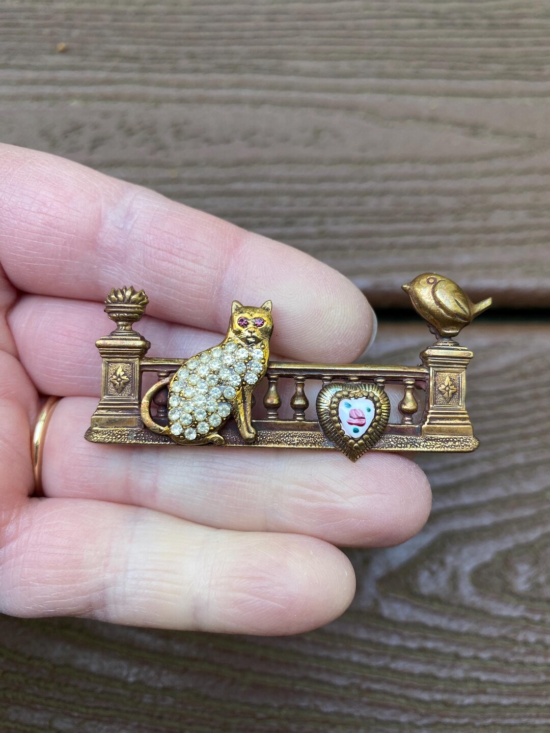 Vintage Jewelry Adorable Sweet Romance Kitty Cat With Bird Pin Brooch ...