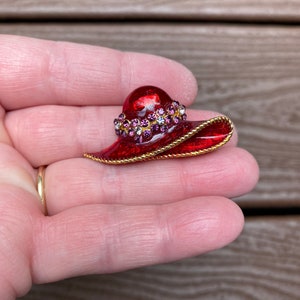 Vintage Jewelry Beautiful Enamel and Rhinestones Red Hat Society Pin Brooch