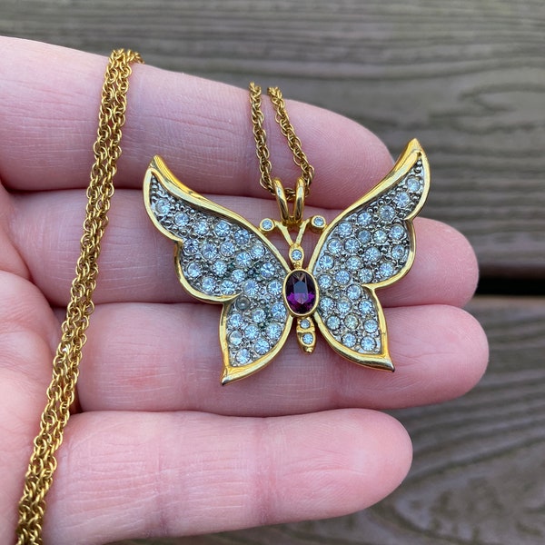 Vintage Jewelry Signed P.S. CO Absolutely Gorgeous Crystal Rhinestone Butterfly Necklace