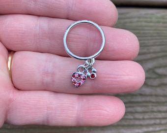 Vintage Jewelry Signed Disney Beautiful Silver Tone and Rhinestone Mickey Mouse and Heart Ring