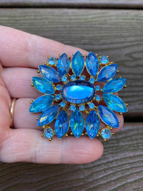 Vintage Jewelry Stunning Blue Marquis Rhinestone … - image 1