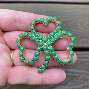 Vintage Jewelry Beautiful Jelly Green Rhinestone St. Patrick’s Day Shamrock Pin Brooch