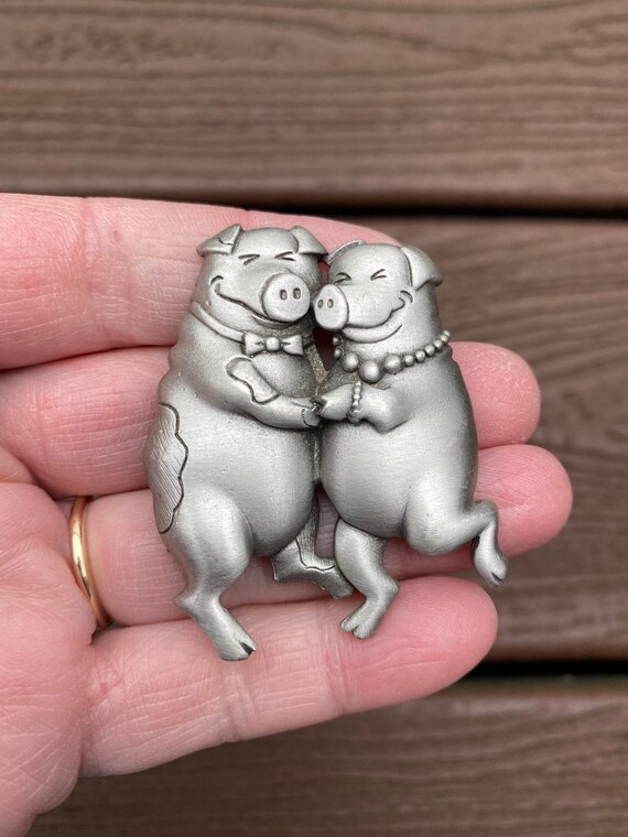 Brooch Dancing Silver Plated NEW Vintage on Card Dapper Roaring 20s Gift JJ Jonette Double Date Couples Pin Gatsby Couple