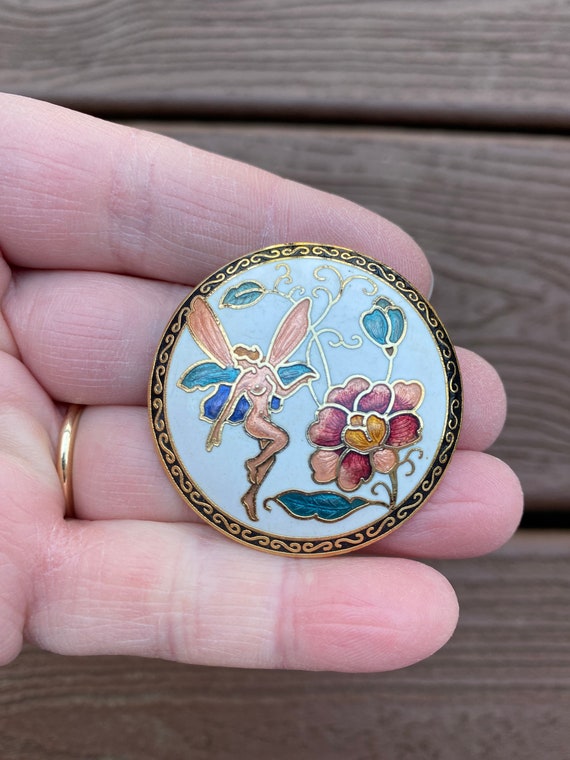 Vintage Jewelry Signed Sea Gems Beautiful Cloisonné Enamel Fairy