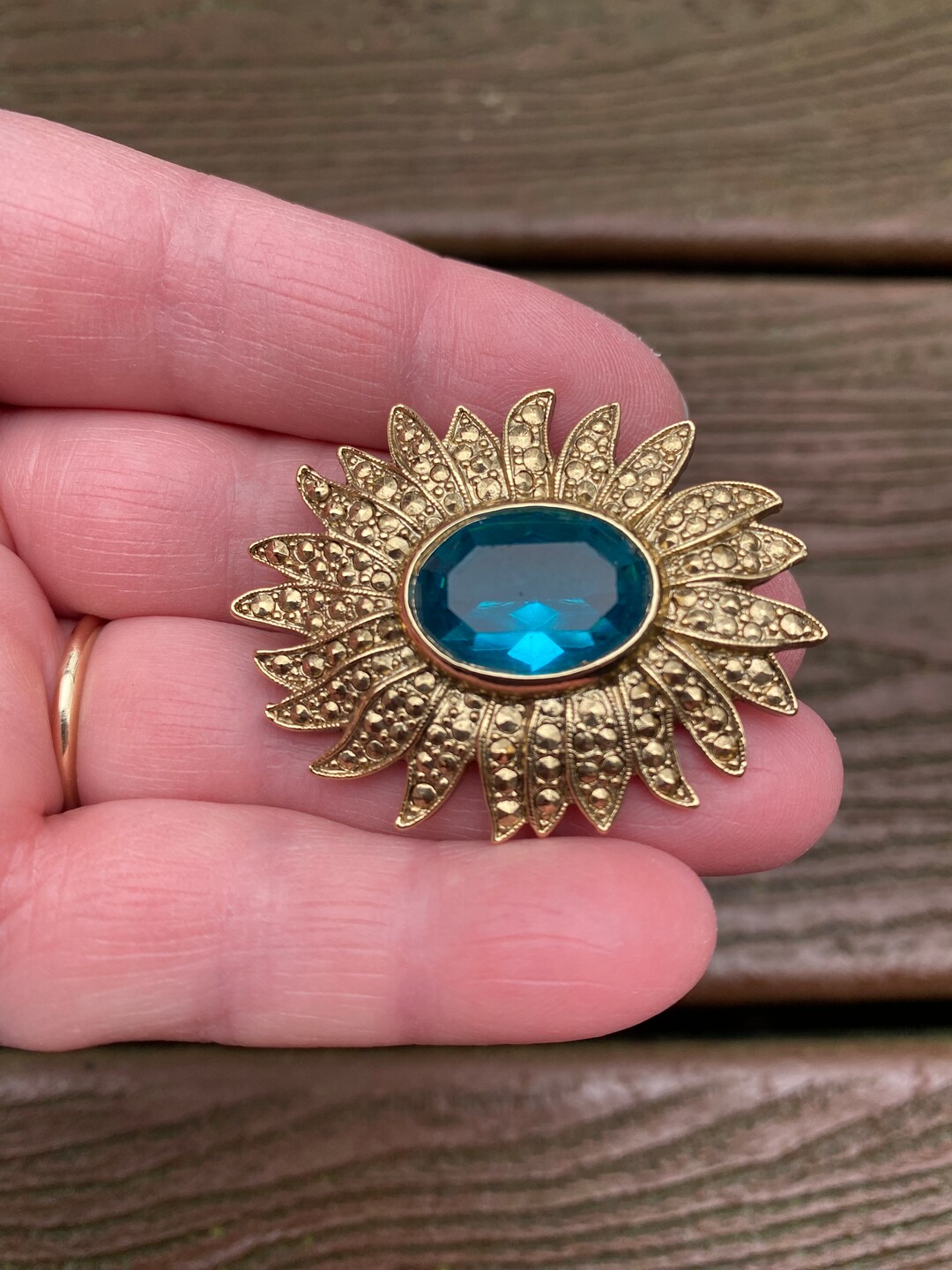 Broche Vintage Maille Gourmette Métal Doré - Bijou Occasion Entrelacé - Sans Marque