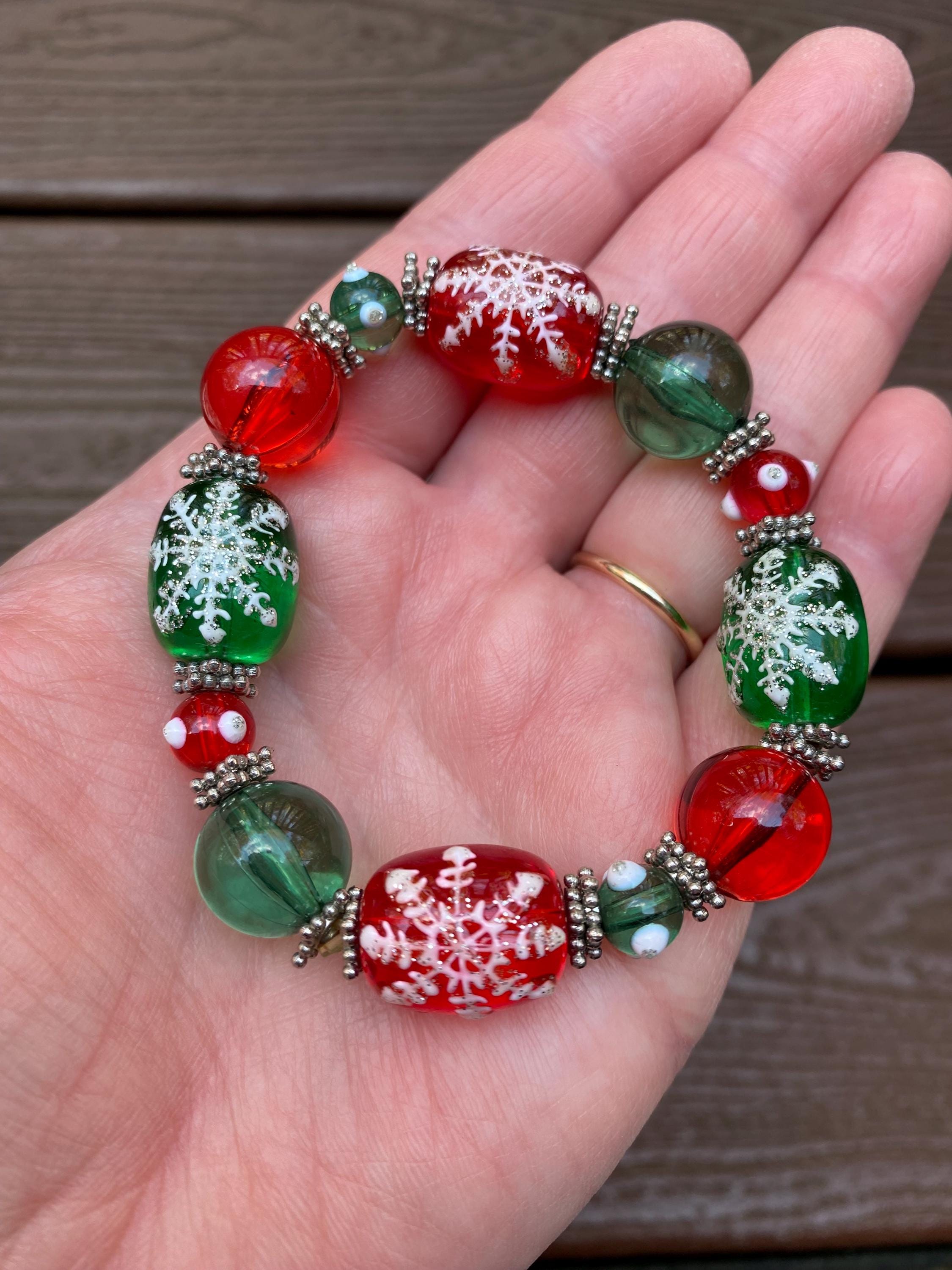 Set Bracciali Di Natale Donna Con Perline E Charm Festivi - Gioielli Elastici, Accessori Moda Inverno Per Feste E Regali