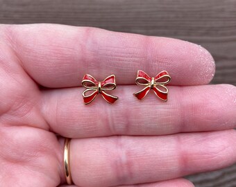 Boucles D'oreilles Vintage Avon - Métal Doré Et Rouge, Style Sucre D'orge, Fermoir Clous