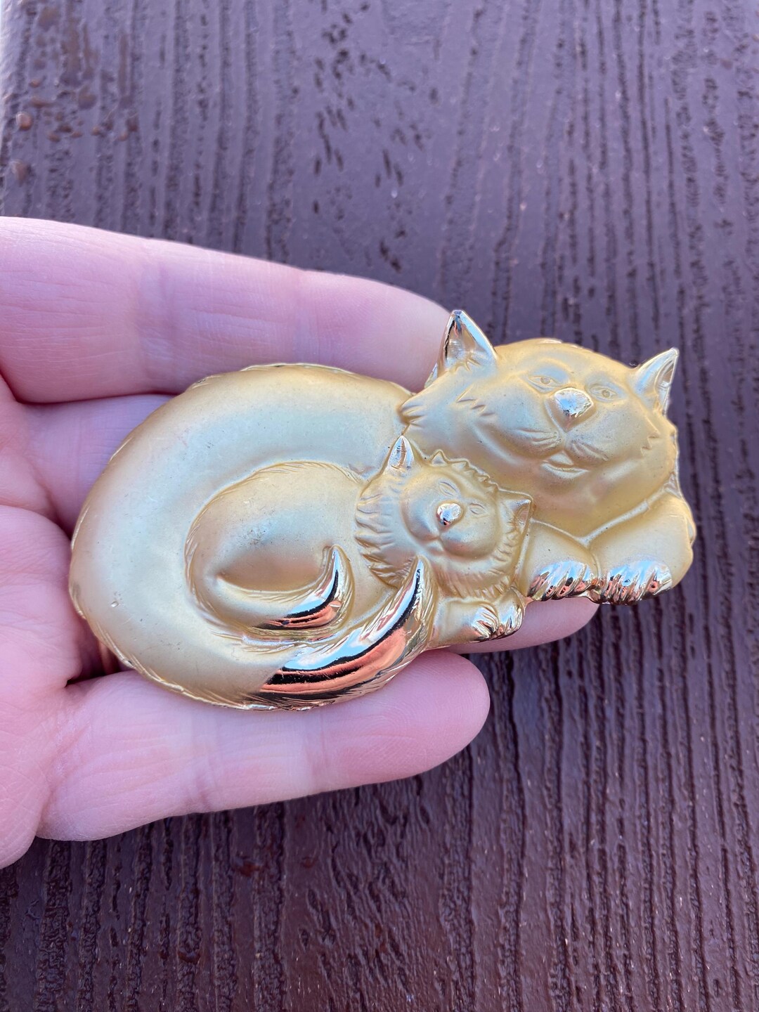 Vintage Jewelry Adorable Gold Tone Mommy and Baby Kitty Cat Kitten Pin ...