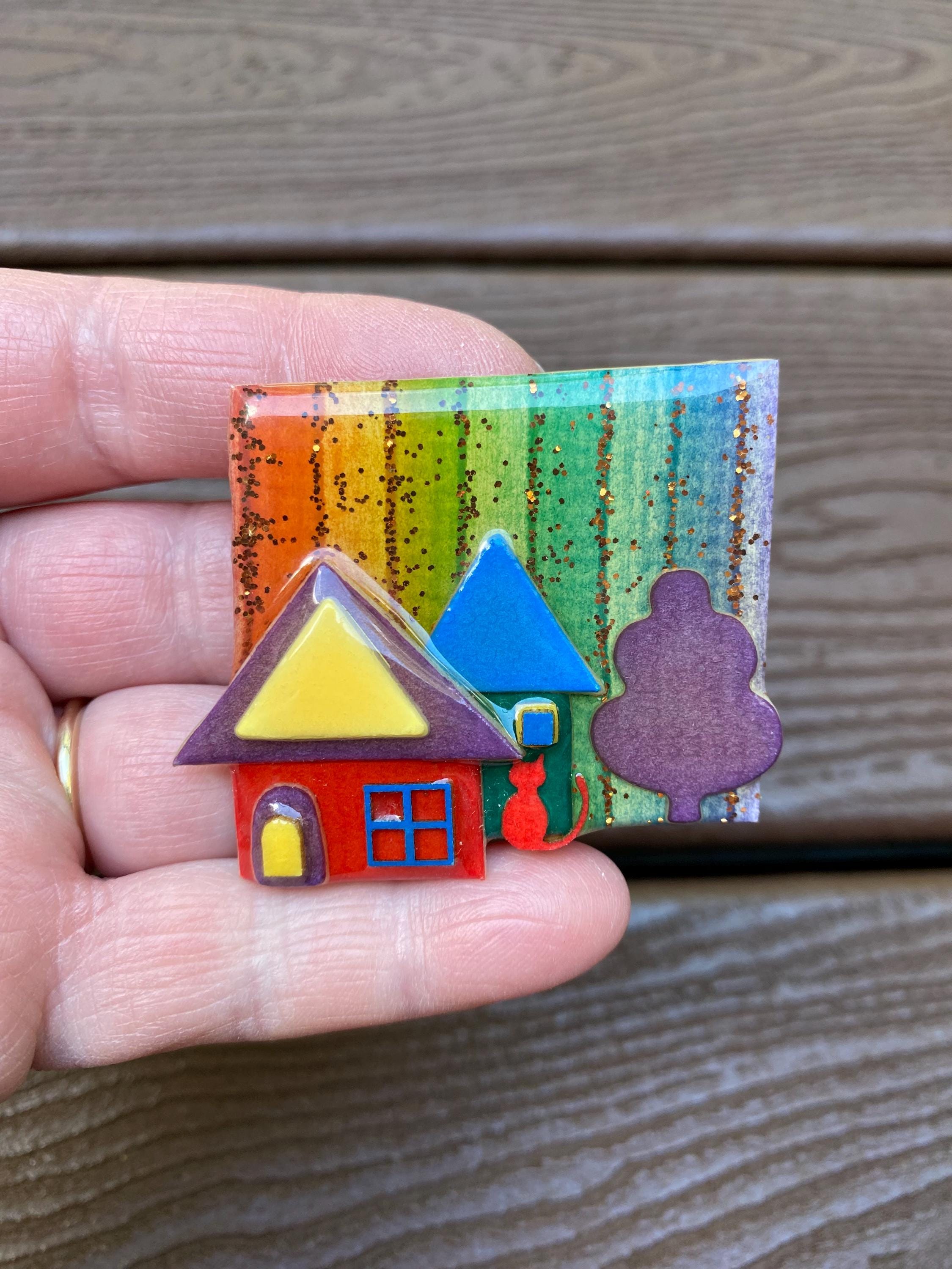 Vintage Jewelry Gorgeous Rare Colorful Rainbow Lucinda House Pin Brooch ...