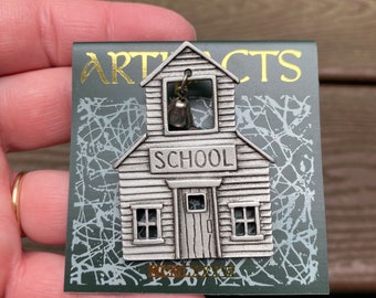 Vintage Jewelry Signed JJ Jonette Adorable Schoolhouse with Bell School Teacher Pin Brooch