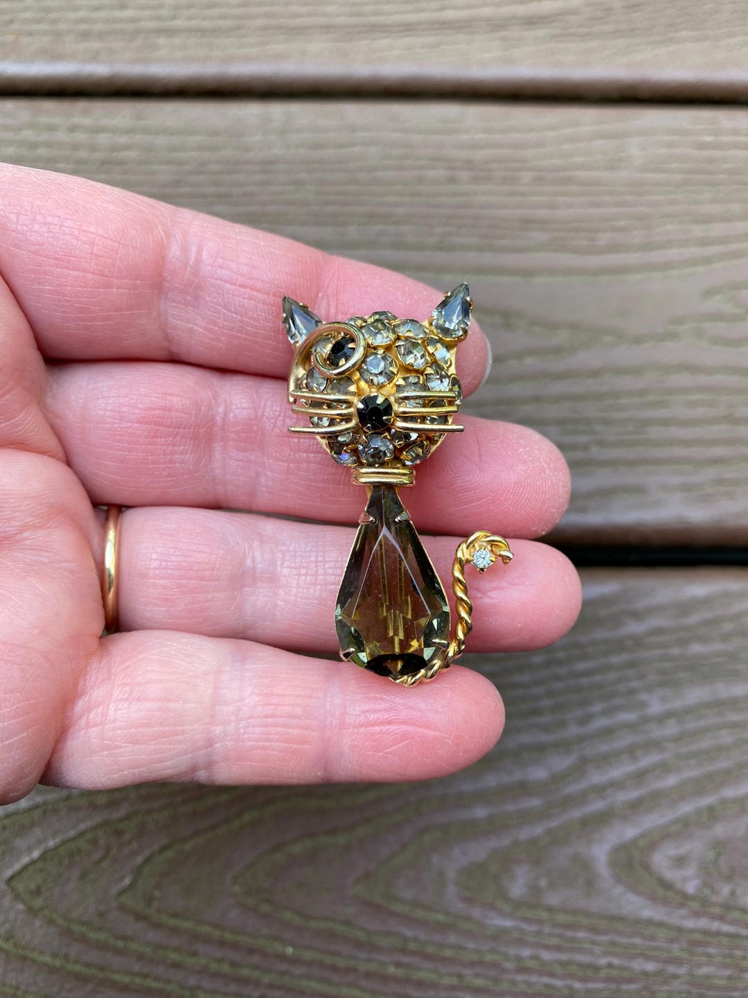 Vintage Jewelry Signed Warner Gorgeous Rhinestone Winking Kitty Cat Pin ...