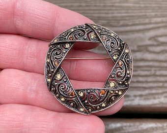 Vintage Schmuck Schöne 1928 Strass Aperture Victorian Revival Pin Brosche