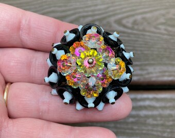 Vintage Jewelry Stunning Iridescent Flower Bead Pin Brooch