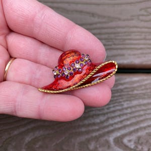 Vintage Jewelry Beautiful Enamel and Rhinestone Red Hat Society Pin Brooch