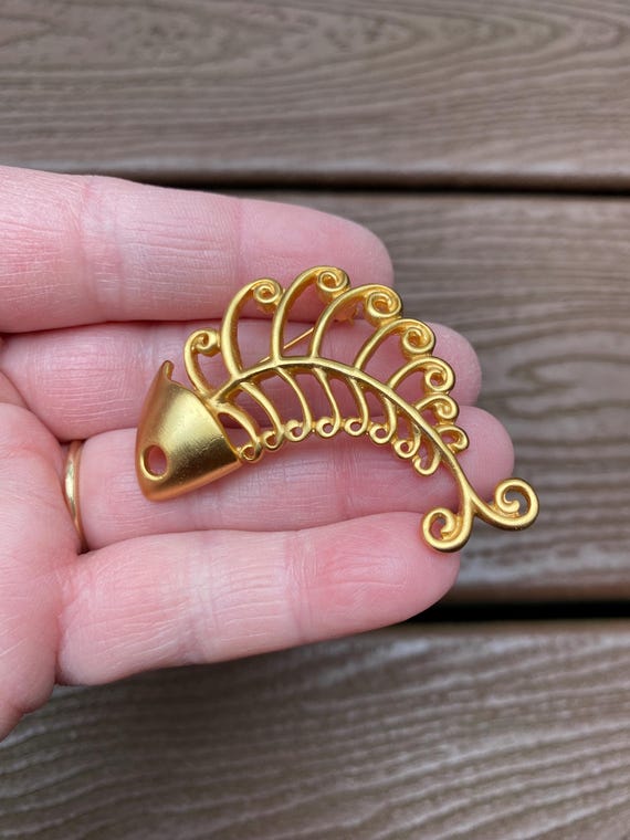 Vintage Jewelry Signed Anne Klein Beautiful Gold Tone Fish Bones