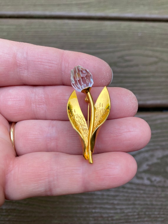 Vintage Jewelry Signed Swarovski Stunning Crystal Rose Flower Pin Brooch