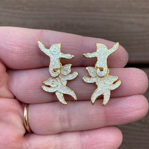 Vintage Jewelry Adorable Sparkly Enamel Ghost Friends Halloween Pierced Earrings
