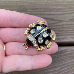 Vintage Jewelry Signed Casual Corner Gorgeous Enamel and Rhinestone Ladybug Pin Brooch