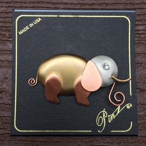 Vintage Jewelry Pinz Gorgeous Mixed Metals Copper Pin Brooch Elephant