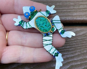 Vintage Jewelry Signed Liz Tech Liztech Beautiful Artisan Frog Pin