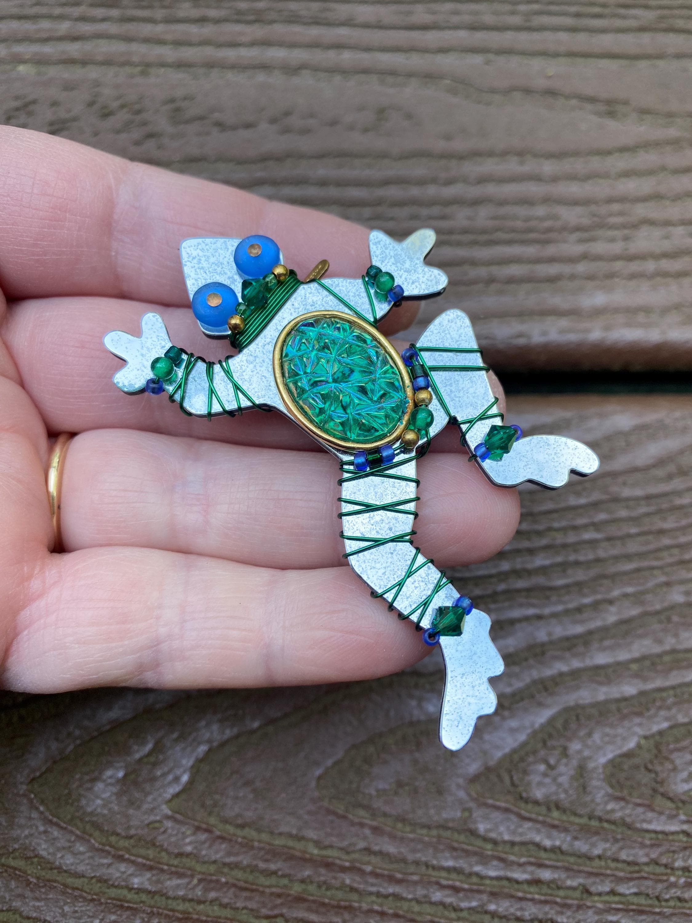 Vintage Jewelry Signed Liz Tech Liztech Beautiful Artisan Frog Pin