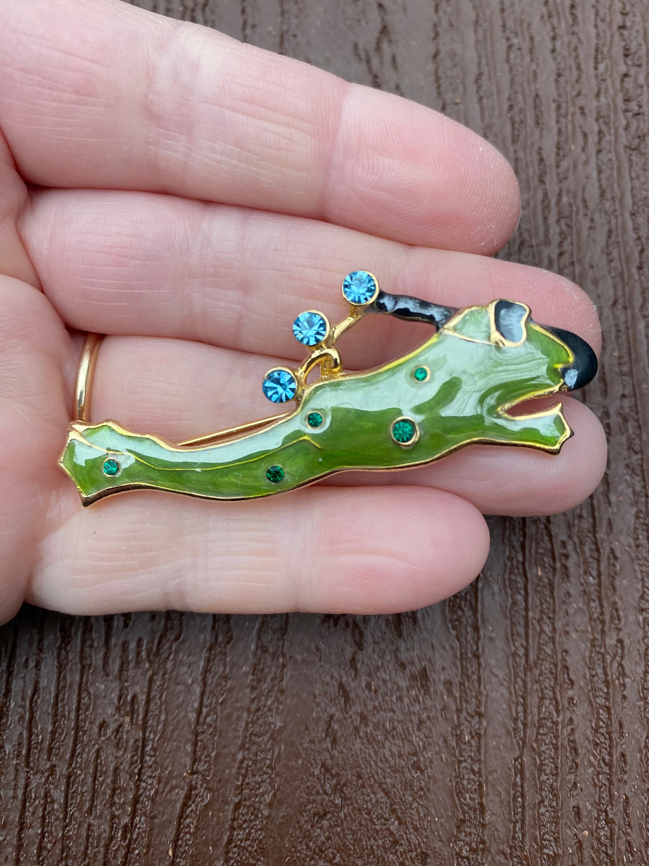 Vintage Jewelry Adorable Enamel and Rhinestone Snorkeling Frog Pin Brooch