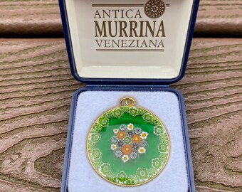 Vintage Jewelry Beautiful Antica Murrina Veneziana Millefiori Glass Pendant New in Box