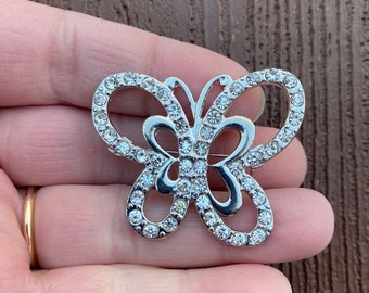 Vintage Jewelry Beautiful Silver Tone and Rhinestone Butterfly Pin Brooch