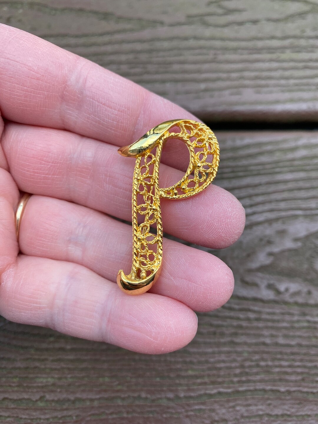 Vintage Jewelry Signed Mamselle Lovely Gold Tone Flowers Letter Initial ...