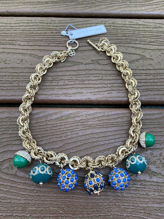 Vintage Jewelry Signed Ann Taylor Gorgeous Enamel and Rhinestone Runway Couture Statement Necklace New with Tag