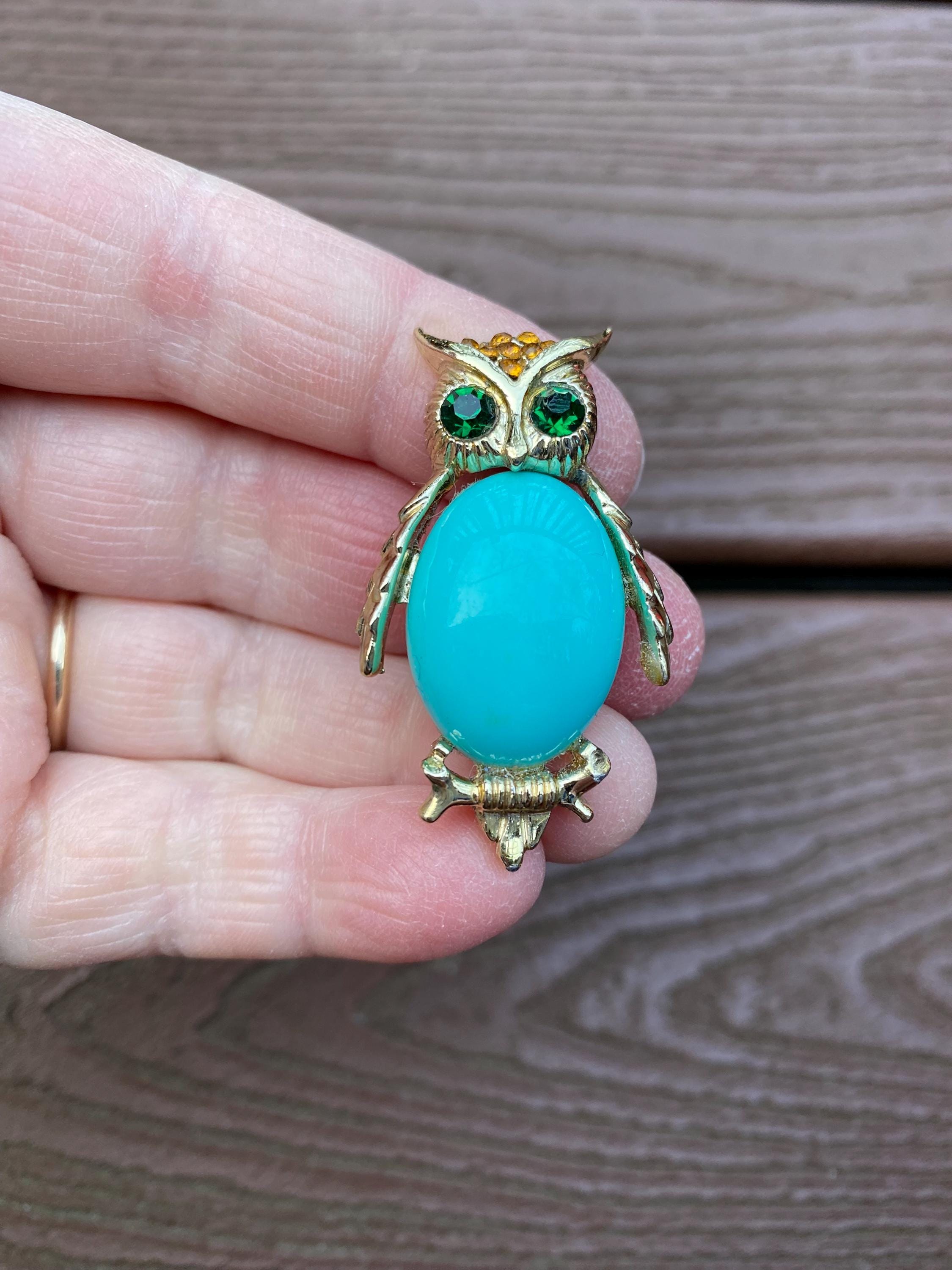 Broche Vintage Fleur Cabochon Turquoise Sur Cuivre Doré - Modèle K27 - Occasion