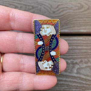 Broche con clip para dinero en forma de naipe de rey, joyería vintage, con esmalte cloisonné