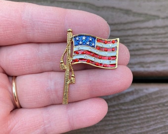 Vintage sieraden mooi email en strass Amerikaanse Amerikaanse vlag patriottische 4 juli pin broche